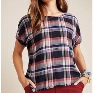 Cloth & Stone Mallory Plaid Frayed Blouse
